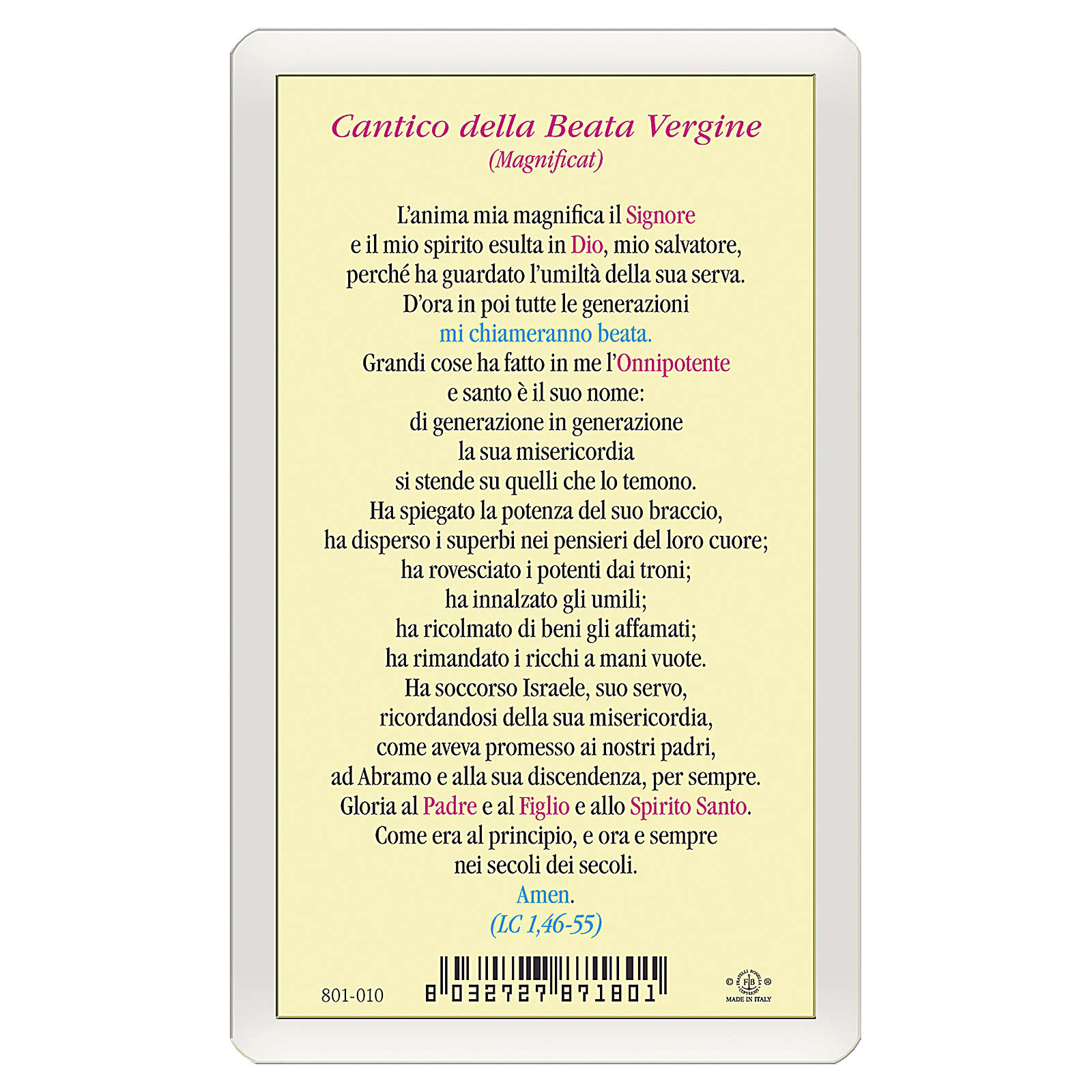 Testo Del Magnificat In Italiano Holy card, Our Lady of Lourdes, Magnificat ITA, 10x5 cm | online sales