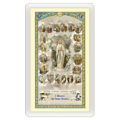 Heiligenbildchen, Rosenkranzmadonna, 10x5 cm, Gebet in italienischer Sprache, laminiert 1