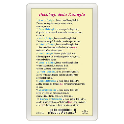 Holy card, Holy Family, Family Decalogue ITA 10x5 cm 2