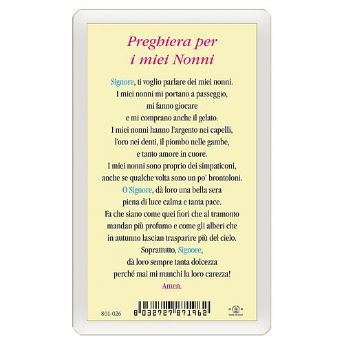 Heiligenbildchen, Bub im Gebet für die Großeltern, 10x5 cm, Gebet in italienischer Sprache, laminiert 2