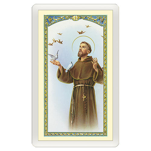 Image votive St Joseph d'Assise avec oiseaux Cantique des créatures ITA 10x5 cm 1