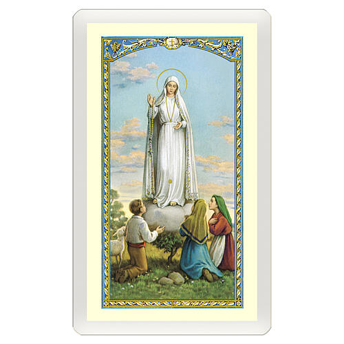 Heiligenbildchen, Muttergottes von Fatima und die 3 Hirtenkinder, 10x5 cm, Gebet in italienischer Sprache, laminiert 1
