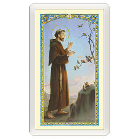 Image votive St François prêche aux oiseaux Prière Simple ITA 10x5 cm