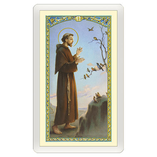 Image votive St François prêche aux oiseaux Prière Simple ITA 10x5 cm 1