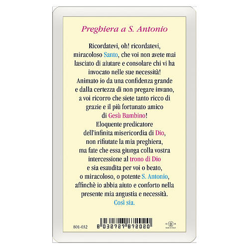 Holy card, Saint Anthony of Padua, Prayer to Saint Anthony ITA 10x5 cm 2