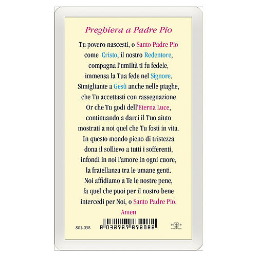 Holy card, Saint Pio of Pietralcina, Prayer to Saint Pio ITA 10x5 cm 2