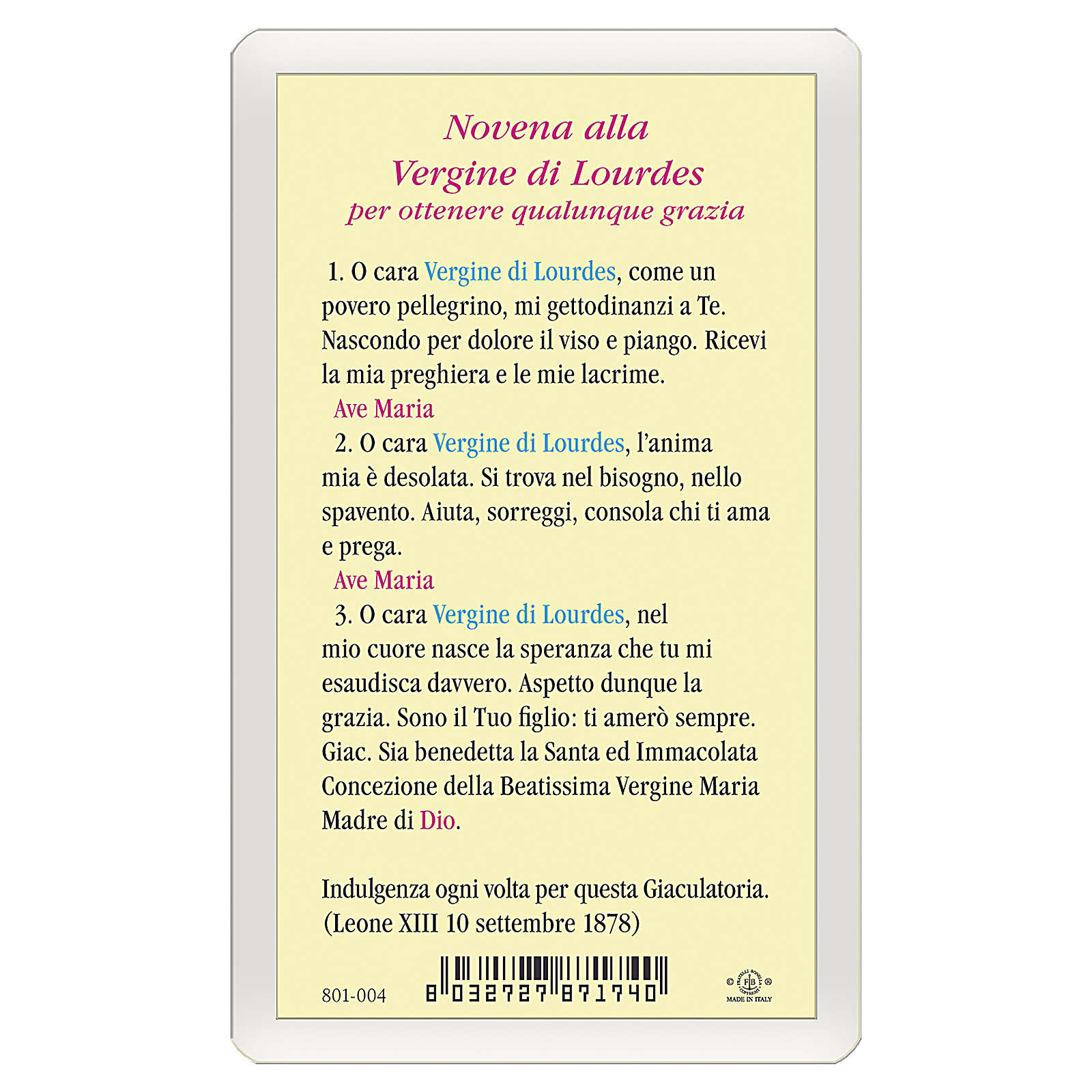 Novena Della Madonna Di Lourdes Santino Madonna di Lourdes Novena alla Vergine di Lourdes ITA 10x5