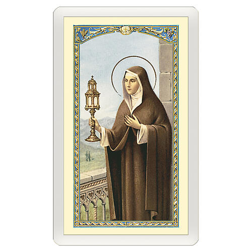 Heiligenbildchen, Heilige Klara, 10x5 cm, Gebet in italienischer Sprache, laminiert 1