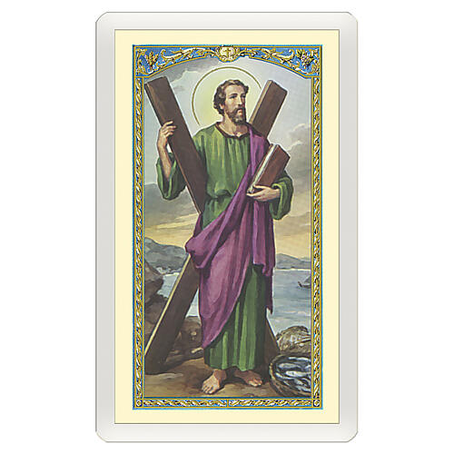 Heiligenbildchen, Heiliger Apostel Andreas, 10x5 cm, Gebet in italienischer Sprache, laminiert 1
