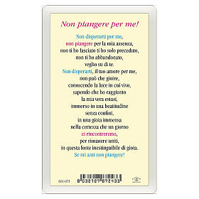 Holy card, Resurrection, Do Not Cry for Me ITA 10x5 cm