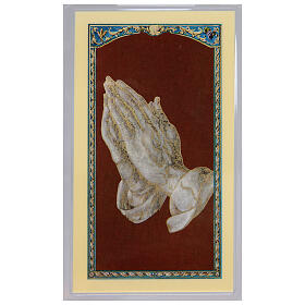 Heiligenbildchen, Betende Hände nach Dürer, 10x5 cm, Gebet in italienischer Sprache, laminiert