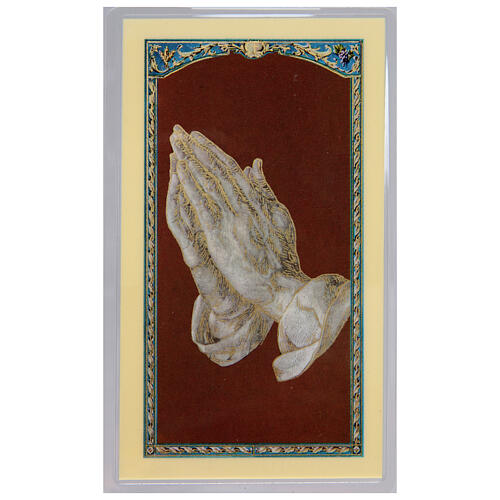 Heiligenbildchen, Betende Hände nach Dürer, 10x5 cm, Gebet in italienischer Sprache, laminiert 1