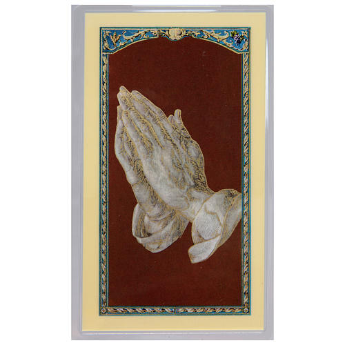 Holy card, Praying Hands by Durer, Serenity Prayer ITA 10x5 cm 1