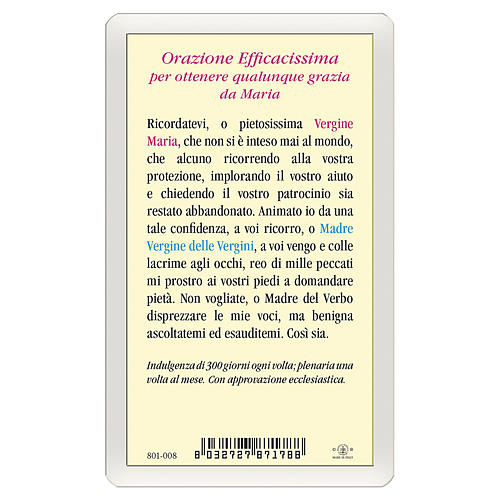 Holy card, Miraculous Medal, Memorare ITA 10x5 cm 2