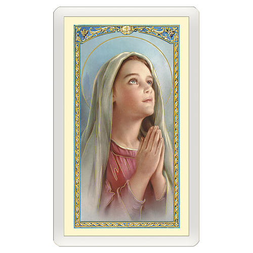 Estampa religiosa Virgen que reza Oración de la Sonrisa ITA 10x5 1