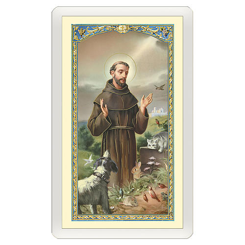 Image dévotion St François d'Assise avec le Loup Le Pont de l'Arc-en-ciel ITA 10x5 cm 1