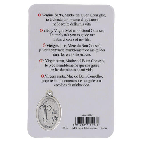 Image pieuse de Notre-Dame du Bon Conseil avec médaille en métal et prière 10x5 cm 2