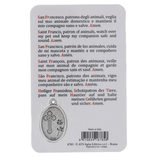 Immagine sacra San Francesco con animali e medaglia in metallo 10x5 cm 2