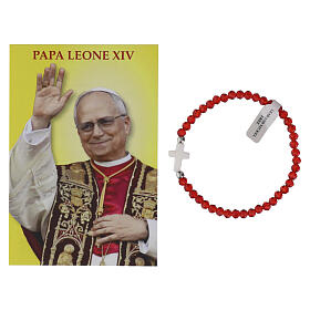 Corona rosario rosso Papa Leone XIV in vetro taglio cristallo con croce bianca e santino