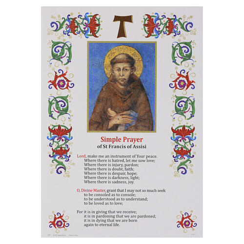 Pergamena decorativa San Francesco con dettagli oro a caldo 30x20 cm - LINGUA INGLESE 1