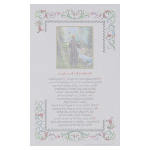 Pergamin ozdobny święty Franciszek z Asyżu, 15×10 cm, wersja polska 3