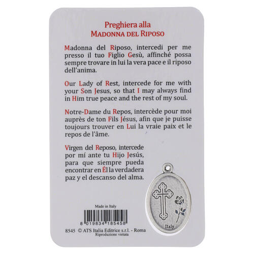 Image plastifiée Madonnina avec médaille en métal et prière 10x5 cm 2