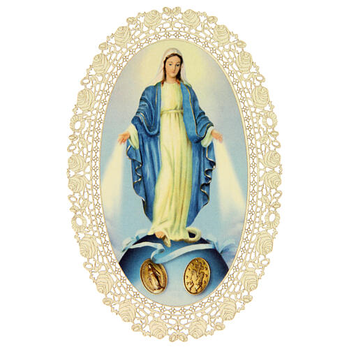 Santino della Madonna Miracolosa decoro merlettato 11x7 cm 1