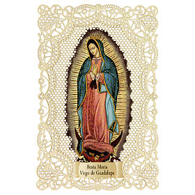 Obrazek religijny – Matka Boża z Guadalupe, z koronkową dekoracją, 11x7 cm