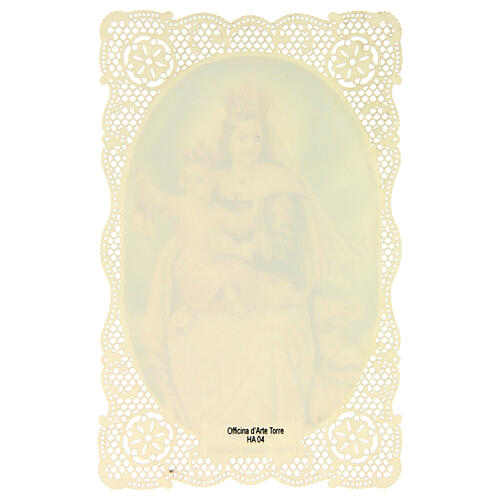 Holy card of Our Lady of Mount Carmel, lace decoration, 4x3 in 2