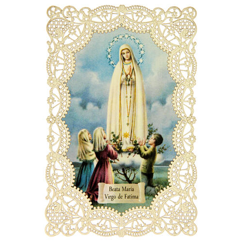 Santino della Madonna di Fatima decoro merlettato 11x7 cm 1