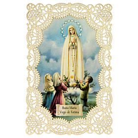 Santinho da Nossa Senhora de Fátima com decoração em renda 11x7 cm