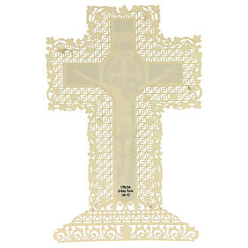 Spitzenbildchen, Kreuz des heiligen Benedikt, Heiligenbildchen mit Spitzendekor, 11 x 7 cm