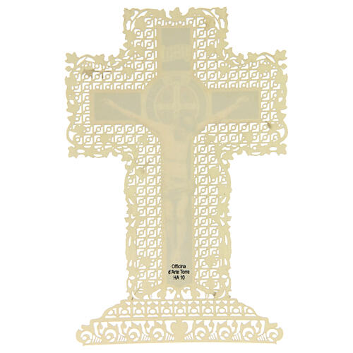Santino della Croce di San Benedetto decoro merlettato 11x7 cm 2