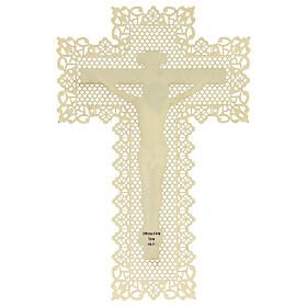 Spitzenbildchen, Gekreuzigter Christus, Heiligenbildchen mit Spitzendekor, 11 x 7 cm