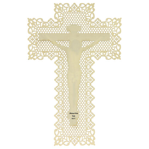 Spitzenbildchen, Gekreuzigter Christus, Heiligenbildchen mit Spitzendekor, 11 x 7 cm 2