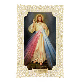 Spitzenbildchen, Barmherziger Jesus, Heiligenbildchen mit Spitzendekor, 11 x 7 cm