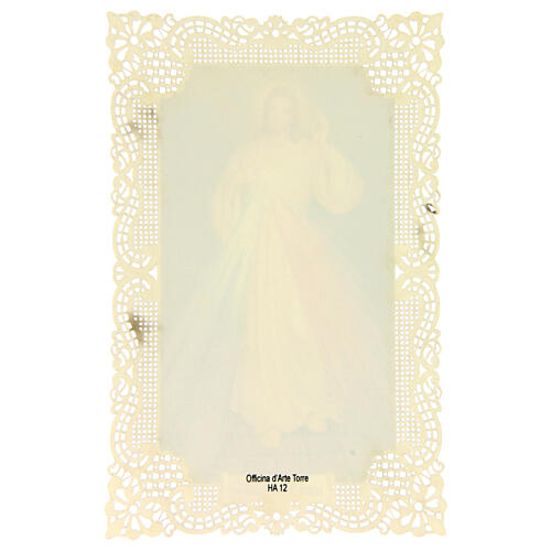 Image pieuse du Christ Miséricordieux avec décoration en dentelle 11x7 cm 2