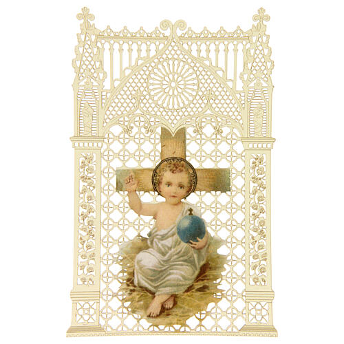 Image pieuse de l'Enfant Jésus décorée de dentelle 11x7 cm 1