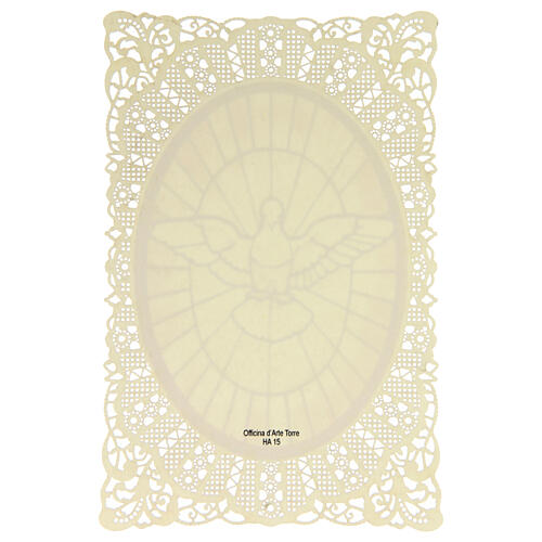 Estampa religiosa del Espíritu Santo con adorno de encaje 11x7 cm 2