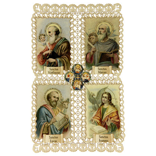 Santinho dos Santos Evangelistas com decoração em renda 11x7 cm 1