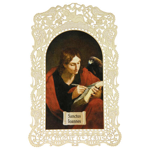Obrazek religijny - Święty Jan, z dekoracyjną koronką, 11x7 cm 1