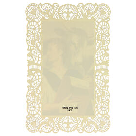 Spitzenbildchen, Heiliger Lukas, Heiligenbildchen mit Spitzendekor, 11 x 7 cm