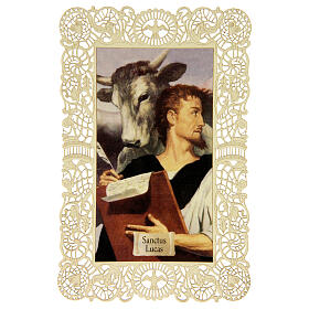 Holy card of Saint Luke with lace decoration, 4x3 in