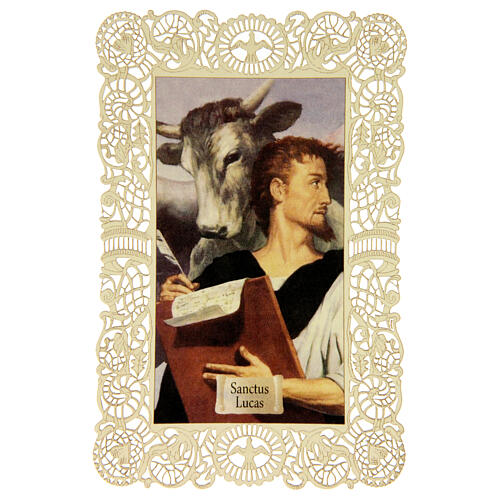Obrazek religijny - Święty Łukasz, z dekoracyjną koronką, 11x7 cm 1