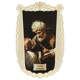 Spitzenbildchen, Heiliger Matthäus, Heiligenbildchen mit Spitzendekor, 11 x 7 cm