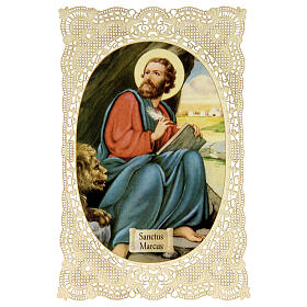 Spitzenbildchen, Heiliger Markus, Heiligenbildchen mit Spitzendekor, 11 x 7 cm