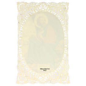 Spitzenbildchen, Heiliger Markus, Heiligenbildchen mit Spitzendekor, 11 x 7 cm