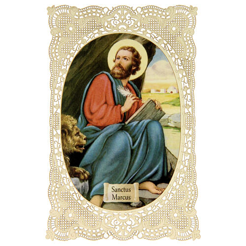 Obrazek religijny - Święty Marek, z dekoracyjną koronką, 11x7 cm 1