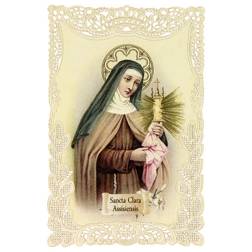 Image pieuse de Sainte Claire d'Assise avec décoration en dentelle 11x7 cm 1
