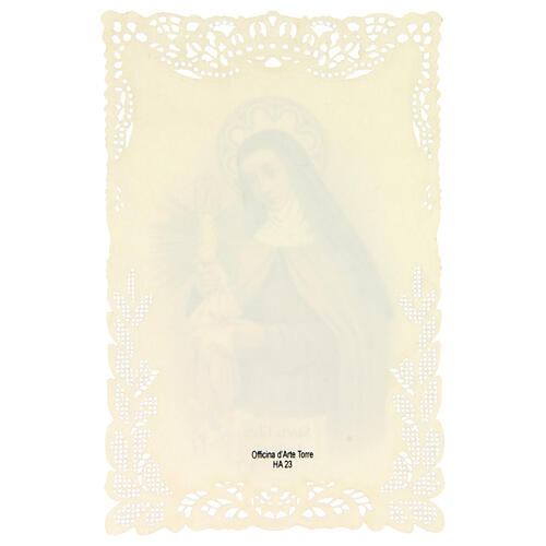Image pieuse de Sainte Claire d'Assise avec décoration en dentelle 11x7 cm 2